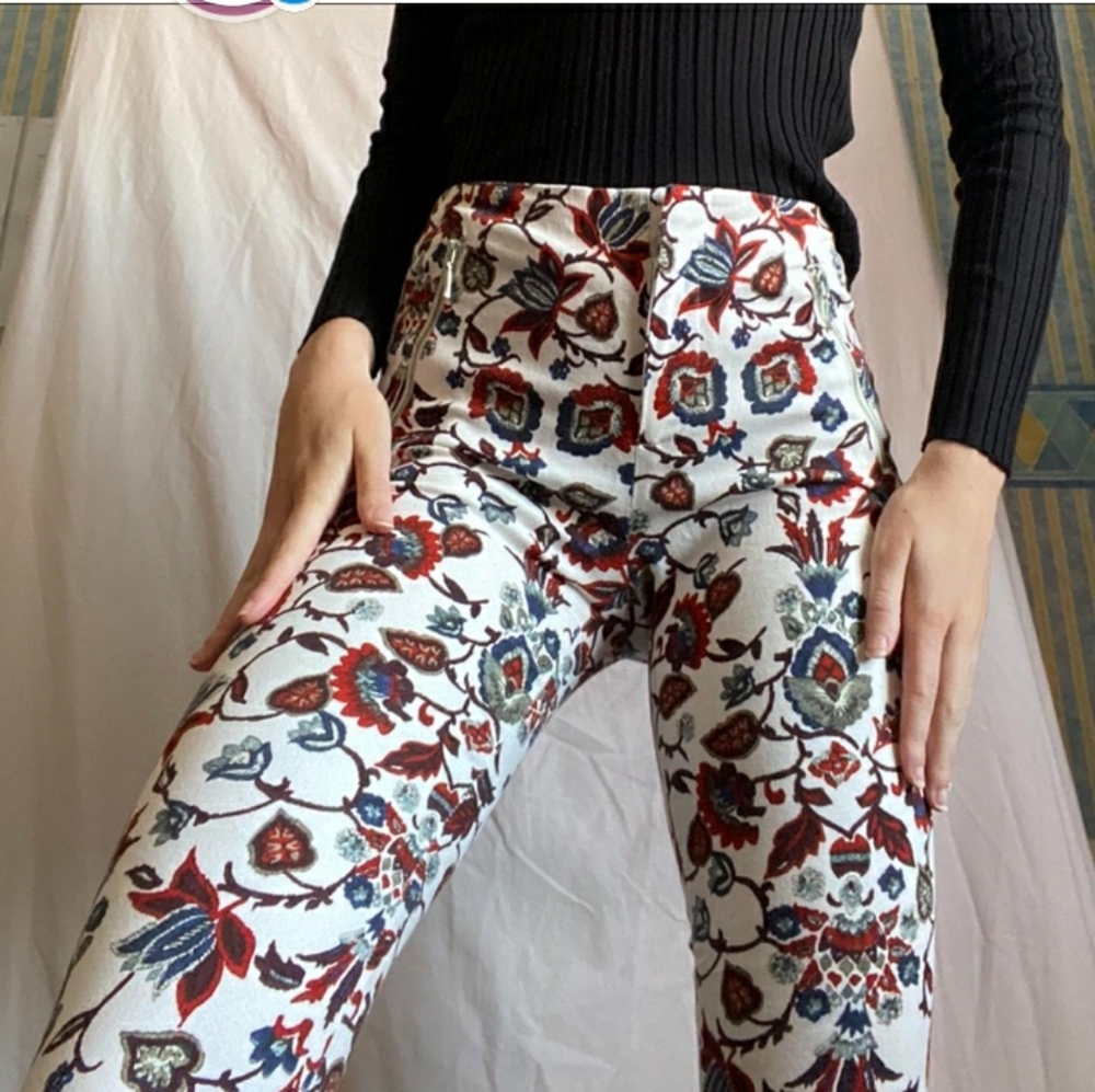 Zara Art To Wear floral Paisley Whimsical ankle pants size medium